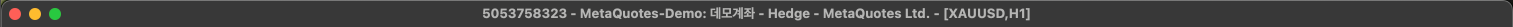 MT5 제목표시줄에 계좌번호와 서버 이름과 데모계좌 Hedge가 함께 표시된 화면